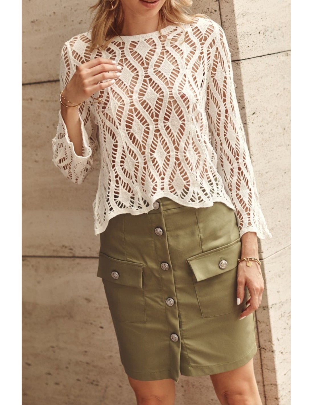 Openwork long-sleeved blouse ekri 017 - Online store - Boutique